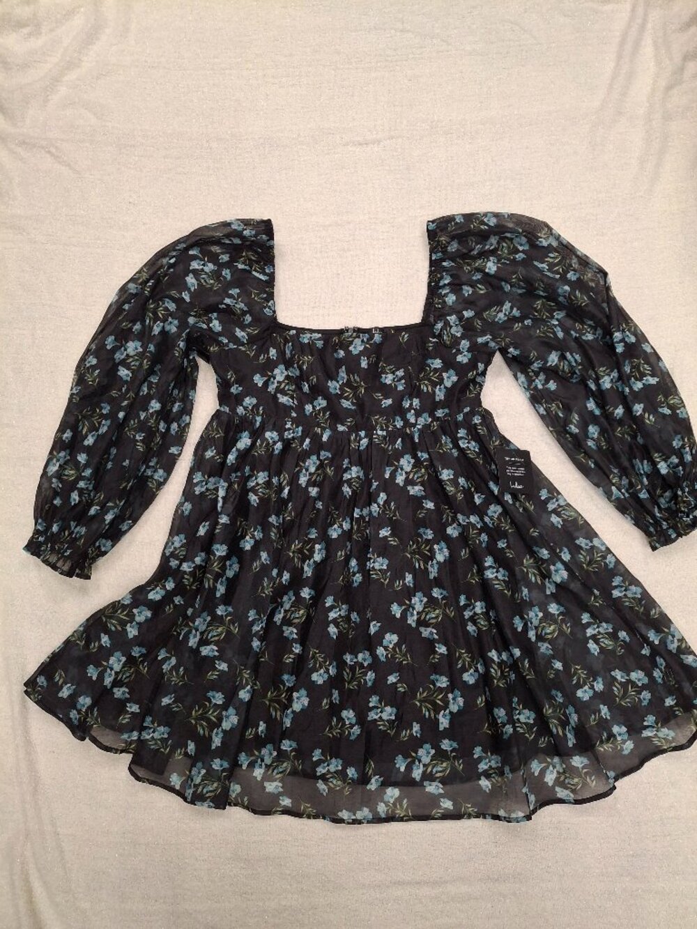 Lulus Black Floral Puffer Sleeve Dress - Size XL
